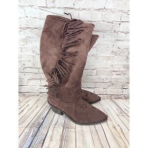 Universal Thread Womens Brown Faux Suede Fringe Western Tall Boots Size 9.5 NEW